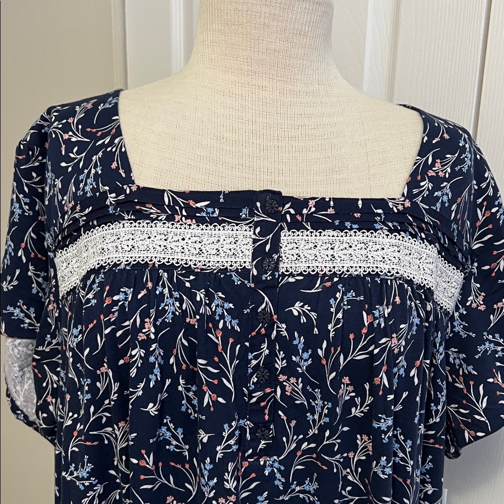NWT Croft & Barrow Navy Blue Floral Print Long Nightgown Size 3X - Picture 3 of 14